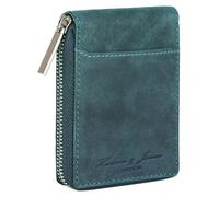 Hudson & James Carteras delgadas con caja de regalo para hombre, minimalista, bloqueo RFID, cartera de cuero con 9 soportes para tarjetas de crédito, 2 compartimentos para billetes con cremallera