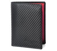 Hudson & James Carteras para hombre de cuero de fibra de carbono con bloqueo RFID, con tarjeteros, ventanas de identificación, bolsillo para monedas, compartimentos para billetes, cartera vertical