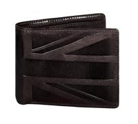 Hudson & James Designer London - Cartera de piel envejecida para hombre con cremallera y bolsillo para monedas y tarjetas de crédito, cartera plegable con diseño de la bandera del Reino Unido, Brown
