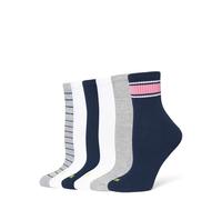 HUE Calcetines cortos de algodón para mujer, talla 6-10, calcetines deportivos acolchados para entrenamiento, Navy Stripe - Paquete de 6 pares, Talla única