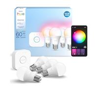 Hue Essentials Kit Inicio: Hue Bridge + 4 bombillas led inteligentes E27, Luz Blanca y Colores, regulable 2200-6500 K, compatible con Alexa, Google Assistant, Samsung SmartThings y Apple Home