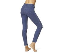 HUE Leggings de Mezclilla Rasgados en la Rodilla, Lavado de Tinta, S para Mujer