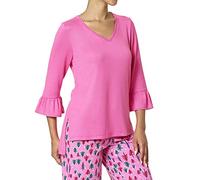 HUE Women's Plus 3/4 Sleeve V-Neck Sleep Tee, Shocking Pink, 3X