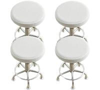 Hueborne 4 Fundas elásticas for taburetes de Bar Redondos, de Jacquard, con Ajuste elástico, de 28 a 38 cm de diámetro, for Cocina y Pub.(White)