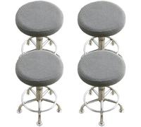 Hueborne 4 Fundas elásticas for taburetes de Bar Redondos, de Jacquard, con Ajuste elástico, de 28 a 38 cm de diámetro, for Cocina y Pub.(Light Gray)