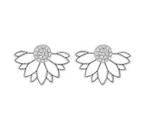 Hueco Lotus Single Row Incrustado con Strass Ear Jacket Pendientes Joyas Regalo Plata Creativo