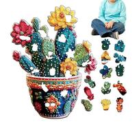 Huehkir Puzle de Flor de Cactus | Juego de Ingenio de Plantas en Madera para Adultos - Puzle de Jarrón con Flores de Cactus para Adultos y Niños - para Familia Amigos Ninos