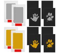 Huella Bebe Pie y Manos 10 cm × 6 cm, 4 Peinture pour Empreintes De Pattes De Chiot Dorada Y Plateada, Incluye 8 Tarjetas, Kit Huella Pata Autofraguable, Juego De Impresiones Huellas Perro y Gato