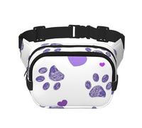 Huella de Pata Morada con corazón,Riñonera Cuadrada de Doble Capa, Bolso de Viaje, Bolso Informal para el Pecho.