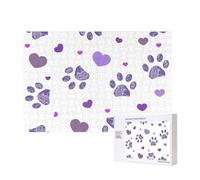 Huella de Pata Morada con corazón,Rompecabezas de Madera de 300 Piezas, Juego Familiar, Rompecabezas para Adultos, Adolescentes, decoración del hogar