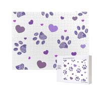 Huella de Pata Morada con corazón,Rompecabezas de Madera de 500 Piezas, Juego Familiar, Rompecabezas para Adultos, Adolescentes, decoración del hogar