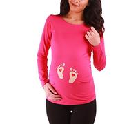 Huellas bebé con corazón - Camiseta premamá Sudadera con Estampado para el Embarazo, Manga Larga (Coral, Medium)