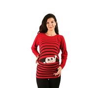 Huellas bebé con corazón - Camiseta premamá Sudadera con Estampado para el Embarazo, Manga Larga (Vino, Medium)