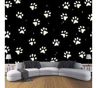 Huellas Blancas De Patas De Perro Papel Pintado Panorámico 150x105cm, Tema De Animales De Dibujos Animados Papel Pintado De Seda, Grandes Murales Para Salón Sala De Estar Estudio Decoración, Negro