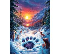 Huellas de Lobo en el Bosque mágico Puzzles 300 Piezas Decoración Hogar 3D Cuento de Hadas acompañante mágico Rompecabezas Familiar para Adultos Obra De Arte Colorido DIY Creativo 300 PCS