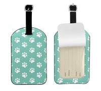 Huellas de patas de perro pequeñas sobre fondo azul,Etiquetas de equipaje de cuero sintético con nombre, etiquetas de viaje duraderas, 2 unidades