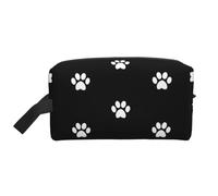 Huellas de Perro Blanco sobre Fondo Negro, Bolsa de Maquillaje Bolsa de cosméticos Bolsa de artículos de tocador de Viaje portátil Organizador de Bolsa de Maquillaje