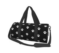 Huellas de Perro Blanco sobre Fondo Negro, Bolsa de Viaje de Gran Capacidad, Bolso Redondo, Bolsa de Viaje Deportiva, Bolsa de Mano, Bolsa de Fitness