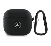Hülle Case AirPods 4 CG Mobile Mercedes, Cuero Real Negro Plata Logo Metal