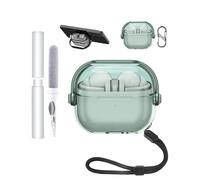 Hülle für Samsung Galaxy Buds3 Pro Earbuds,weiche TPU Clear Cover,wasserdicht,toergy stoßdicht,Kratzschutz einfach zu tragen, mit Lanyard & Schlüsselanhänger & Reinigungskit (Transparent Grün)