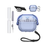 Hülle für Samsung Galaxy Buds3 Pro Earbuds,weiche TPU Clear Cover,wasserdicht,toergy stoßdicht,Kratzschutz einfach zu tragen, mit Lanyard & Schlüsselanhänger & Reinigungskit (Transparent Blau)