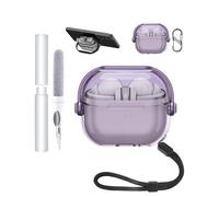 Hülle für Samsung Galaxy Buds3 Pro Earbuds,weiche TPU Clear Cover,wasserdicht,toergy stoßdicht,Kratzschutz einfach zu tragen, mit Lanyard & Schlüsselanhänger & Reinigungskit (Transparent Violett)