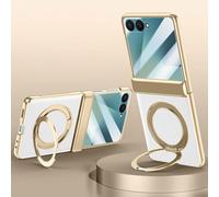 Hülle Funda para Flip7 Carcasa Plating Frame + Hinge + 360°Rotating Bracket + Glass Film,Cuero Bumper Case para Samsung Galaxy Z Flip7(3)