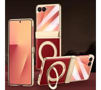 Hülle Funda para Flip7 Carcasa Plating Frame + Hinge + 360°Rotating Bracket + Glass Film,Cuero Bumper Case para Samsung Galaxy Z Flip7(4)