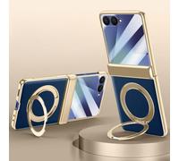 Hülle Funda para Flip7 Carcasa Plating Frame + Hinge + 360°Rotating Bracket + Glass Film,Cuero Bumper Case para Samsung Galaxy Z Flip7(1)