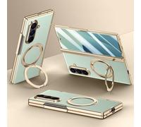 Hülle Funda para Fold7 Carcasa Plating Frame + Hinge + 360°Rotating Bracket + Glass Film,Cuero Bumper Case para Samsung Galaxy Z Fold7(4)