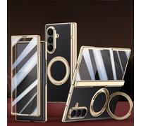 Hülle Funda para Fold7 Carcasa Plating Frame + Hinge + 360°Rotating Bracket + Glass Film,Cuero Bumper Case para Samsung Galaxy Z Fold7(1)