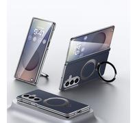 Hülle Funda para Fold7 Case + Magnetic Ring Bracket+ Plating Frame + Wireless Charging,Cuero Cover Bumper Shell para Samsung Galaxy Z Fold7(6)