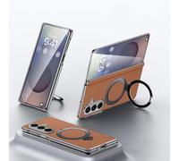 Hülle Funda para Fold7 Case + Magnetic Ring Bracket+ Plating Frame + Wireless Charging,Cuero Cover Bumper Shell para Samsung Galaxy Z Fold7(7)