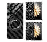 Hülle Funda para Magic V2 Cáscara Carbon Fiber Wireless Charging + Rotating Ring Bracket,Superficie Curva Slim Case para Honor Magic V2(2)