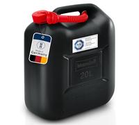 Hünersdorff 813500 bidon Standard | Kit de Motor Gasolina/Diesel | 20L | bidones de plástico probados | con Tubo de Salida/Boquilla | Negro-Rojo | Homologación UN | Cierre de Seguridad para niños