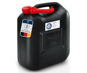 Hünersdorff 813500 bidon Standard | Kit de Motor Gasolina/Diesel | 20L | bidones de plástico probados | con Tubo de Salida/Boquilla | Negro-Rojo | Homologación UN | Cierre de Seguridad para niños