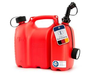 Hünersdorff Bidón doble PROFI 6+3 L, PEAD Rojo, homologación UN, accesorios negros