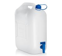 hünersdorff | Bidón para agua ECO 22 L con grifo | PEAD natural | con grifo de descarga azul montado de forma fija | Bote de agua de plástico | garrafa plastico con grifo
