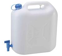 Hünersdorff | Bidón para agua ECO 22 L con grifo | PEAD natural | con grifo de descarga azul montado de forma fija | Bote de agua de plástico | garrafa plastico con grifo