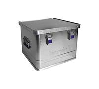 hünersdorff Caja de aluminio Office de 50 litros, a prueba de salpicaduras, con junta de goma, ligera, estable, asas plegables, preparación para cerraduras, color: plateado