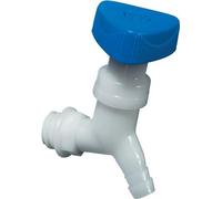 hünersdorff Válvula de bidón acodada con rosca ancha de 22 mm - conexión de caño de 13 mm o 1/2 »,resistente a los ácidos, álcalis y otros productos químicos - natural/azul