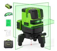 Huepar Nivel láser multilínea, cuatros líneas cruzadas verticales y una horizontal y punto de plomada, nivel láser autonivelante de haz verde, incuye base giratoria de 360 °& estuche rígido-NT411G