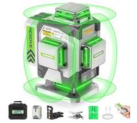 Huepar Pro Herramienta de nivel láser verde autonivelante de 4 x 360° para construcción, alta precisión, batería recargable de iones de litio de 8000 mAh, mando a distancia y funda de transporte