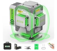 Huepar Pro Nivel Láser Cruzado 3D Autonivelante, Láser Verde Profesional de Alta Precisión con 12 Líneas, Batería Recargable de Li-Ion de 8000mAh y Estuche Rígido ZK03DG-S