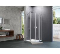 HÜPPE Design pure puerta batiente con segmentos fijos 2 hojas radio: 55cm ancho: 80cm tope a la izquierda y derecha para el plato de ducha, 8P1710087321, Cabinas de ducha: Color de perfil plata mate E