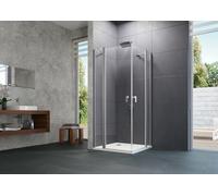 HÜPPE Design pure puerta batiente con segmentos fijos Ancho: 90cm tope a la izquierda y a la derecha para el suelo de baldosas, 8P0708087380, Cabinas de ducha: Color de perfil cristal plateado mate ES