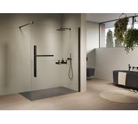 Hüppe Duplo pure Walk-In Panel lateral de 4 esquinas de una sola pieza, ancho:110cm, fijación derecha, DT0011123316, Cabinas de ducha: Color del perfil Negro Edición Vidrio ESG Sand Plus con Anti-Plaq