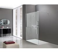 Hüppe Duplo pure Walk-In Panel lateral de 4 esquinas de una sola pieza, ancho:160cm, fijación izquierda, DT0005C91316, Cabinas de ducha: Perfil color cromo Vidrio ESG Sand Plus con Anti-Plaque
