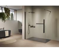 Hüppe Duplo pure Walk-In Panel lateral de 4 esquinas de una sola pieza, ancho:180cm, fijación izquierda, DT0006123316, Cabinas de ducha: Color del perfil Negro Edición Vidrio ESG Sand Plus con Anti-Pl