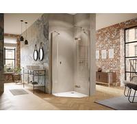 HÜPPE Solva mampara de ducha pentagonal, de una hoja, segmentos fijos, tipo 900/900, fijación a la derecha, parcialmente enmarcada, S25101092316, Cabinas de ducha: Perfil color plata alto brillo Vidri